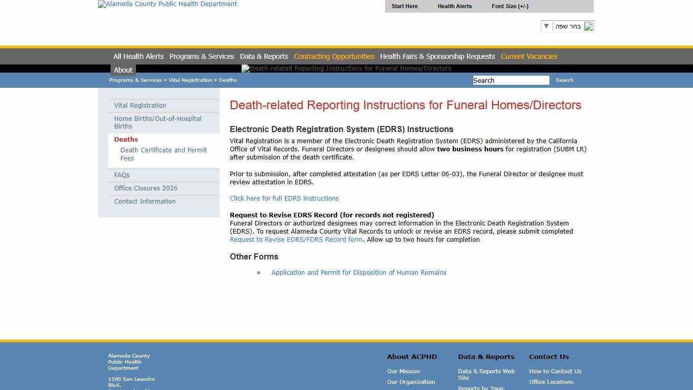 Death-related Reporting Instructions for Funeral Homes/Directors