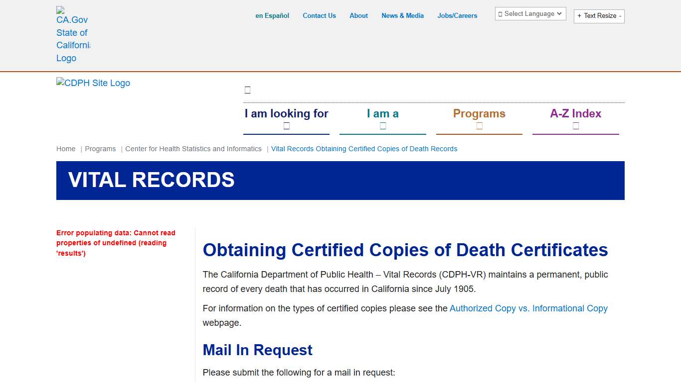 Vital Records Obtaining Certified Copies of Death Records