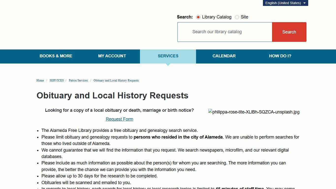 Obituary and Local History Requests | Alameda Free Library